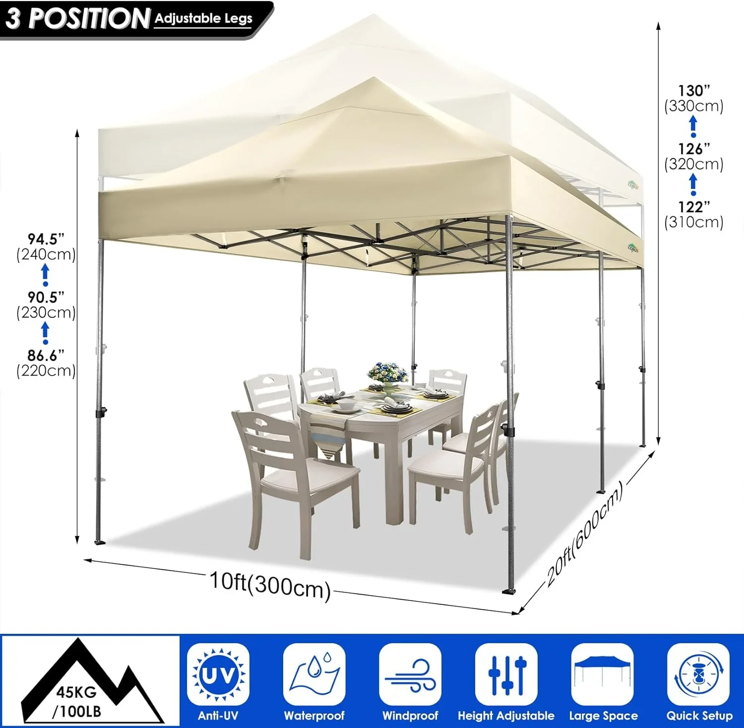 COBIZI 10x20 Heavy Duty Pop up Canopy Tent with 6 sidewalls Easy Up Commercial Outdoor Canopy Wedding Party Tents for Parties All Season Wind & Waterproof Gazebo with Roller Bag,Black(Frame Thickened) - Image 225