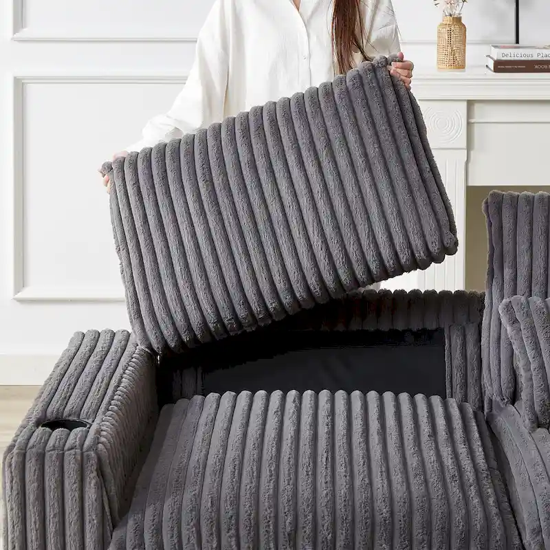 126W Large L-Shaped Corduroy Sofa with USB Charging Port - Image 28