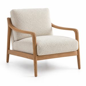 Cream Boucle Accent Chair with Oak Frame