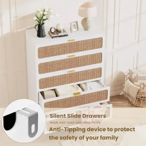 Rattan 5-Drawer Dresser for Bedroom and Hallway