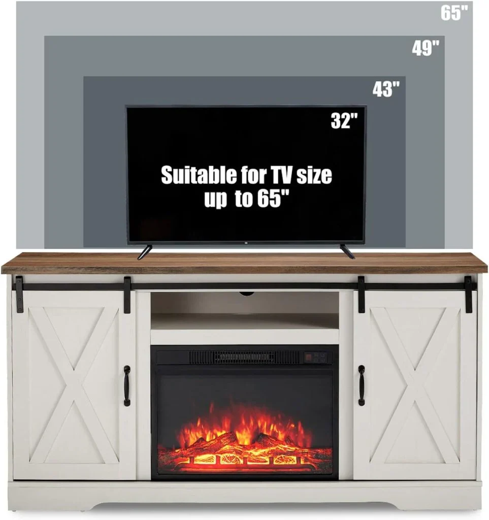 AMERLIFE Fireplace TV Stand with Sliding Barn Door for TVs up to 73", Farmhouse 63" Fireplace Entertainment Center with Storage Cabinets/Adjustable Shelves - Image 23