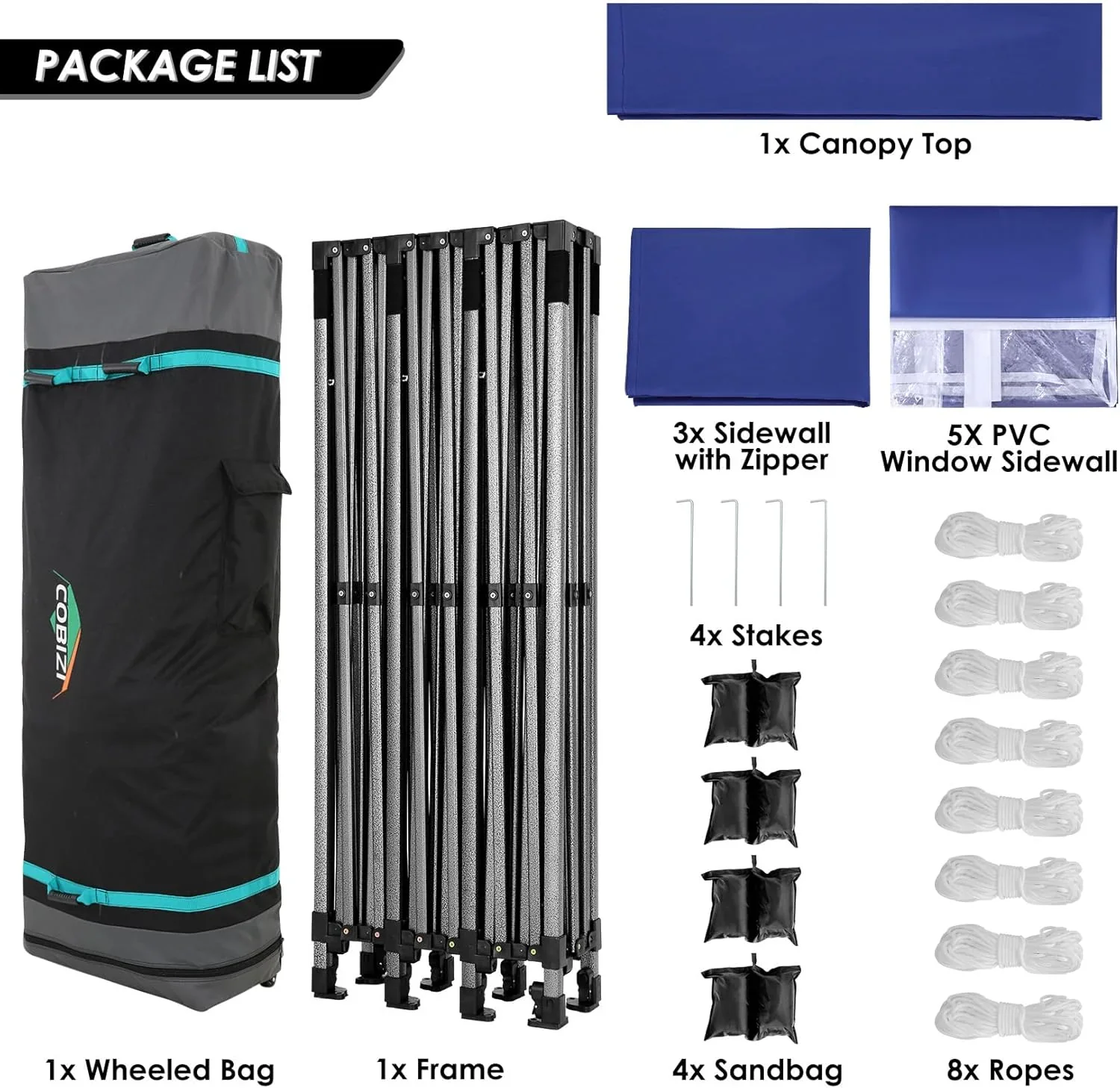 COBIZI 10x20 Heavy Duty Pop up Canopy Tent with 6 sidewalls Easy Up Commercial Outdoor Canopy Wedding Party Tents for Parties All Season Wind & Waterproof Gazebo with Roller Bag,Black(Frame Thickened) - Image 74