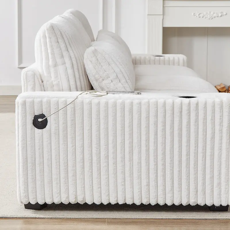 126W Large L-Shaped Corduroy Sofa with USB Charging Port - Image 20