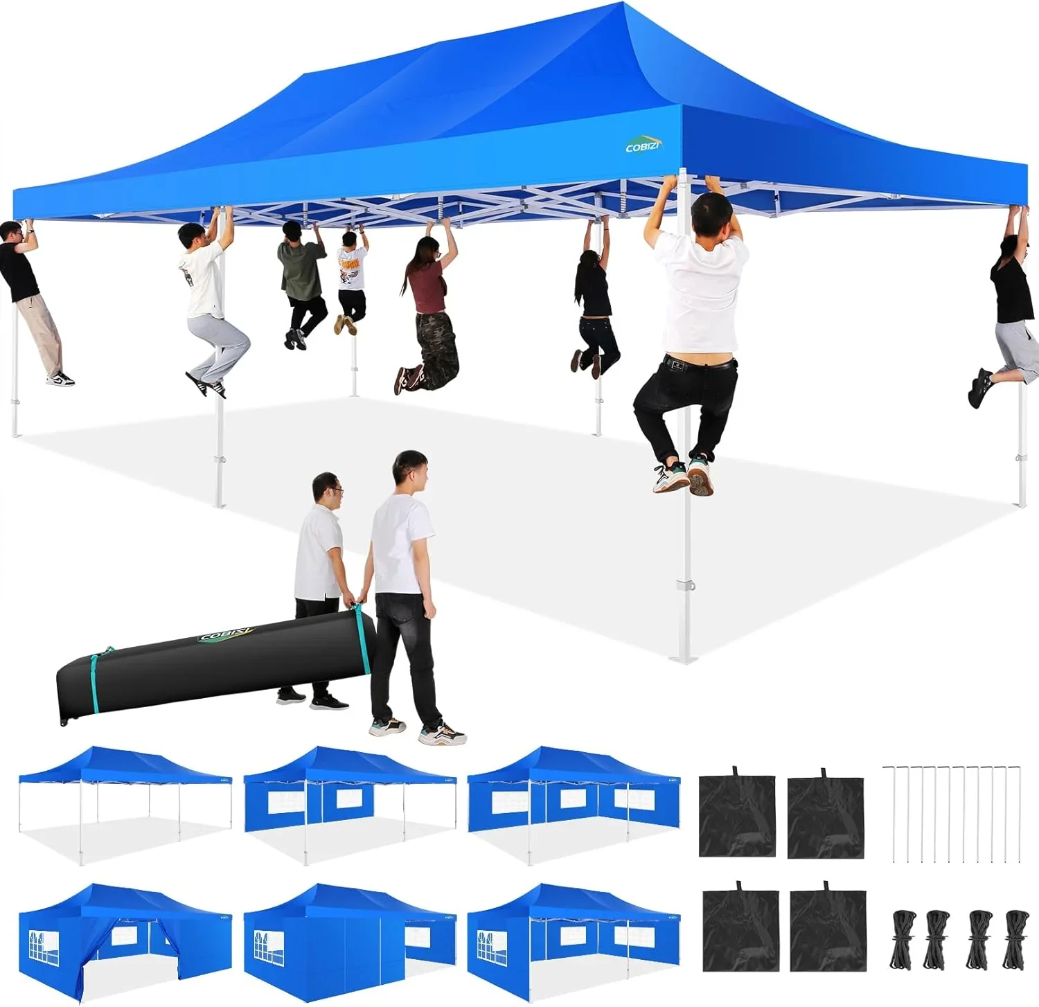 COBIZI 10x20 Heavy Duty Pop up Canopy Tent with 6 sidewalls Easy Up Commercial Outdoor Canopy Wedding Party Tents for Parties All Season Wind & Waterproof Gazebo with Roller Bag,Black(Frame Thickened) - Image 7