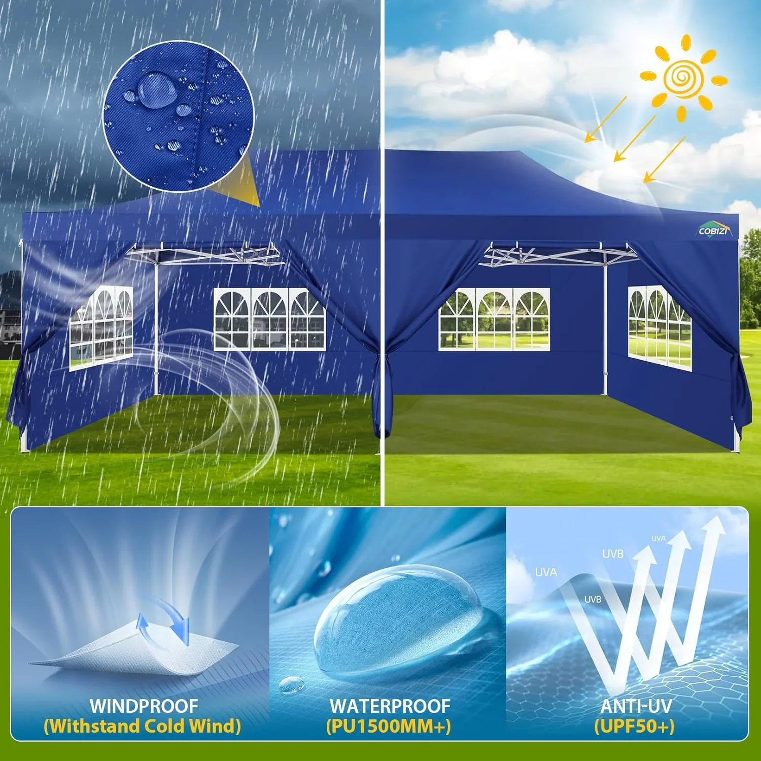 COBIZI 10x20 Heavy Duty Pop up Canopy Tent with 6 sidewalls Easy Up Commercial Outdoor Canopy Wedding Party Tents for Parties All Season Wind & Waterproof Gazebo with Roller Bag,Black(Frame Thickened) - Image 236