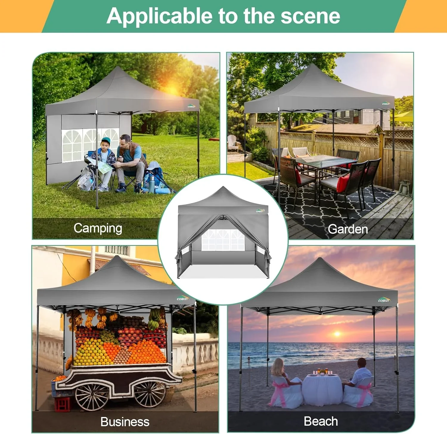 COBIZI 10x20 Heavy Duty Pop up Canopy Tent with 6 sidewalls Easy Up Commercial Outdoor Canopy Wedding Party Tents for Parties All Season Wind & Waterproof Gazebo with Roller Bag,Black(Frame Thickened) - Image 80