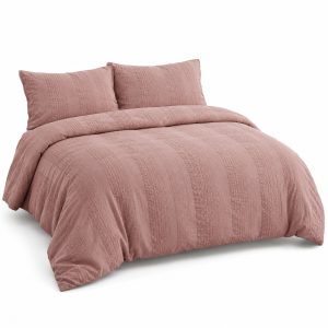 Dusty Rose Cotton Seersucker Duvet Cover Set, 3-Piece, 200 x 200 cm