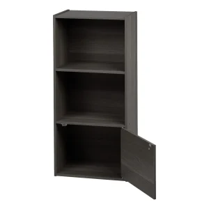 3 Tier Bookshelf and Storage Cupboard, Open Cubby Storage Shelf with Door, Small Storage Cabinet, Grey