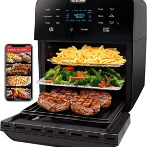 Air Fryer Oven, 15.5Qt X Large Family Size, SS Rotisserie Basket &Skewer Kit, Reversible Ultra Non Stick Grill/Griddle Plate, Powerful 1800W, Integrated Smart Thermometer,Black