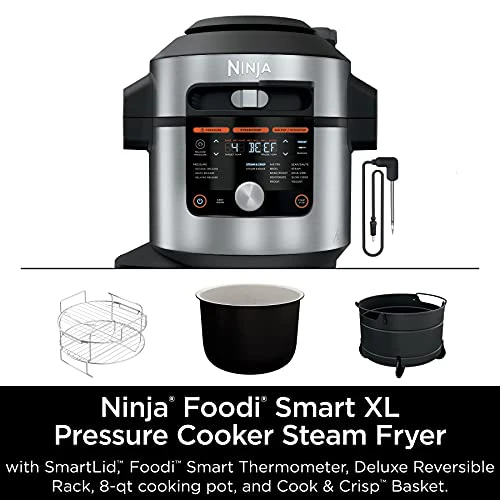 Ninja OL701 Foodi 14 in 1 SMART XL 8 Qt. Pressure Cooker Steam Fryer with SmartLid & Thermometer Auto Steam Release, that Air Fries, Proofs & More, 3 Layer Capacity, 5 Qt. Crisp Basket, Silver/Black - Image 12