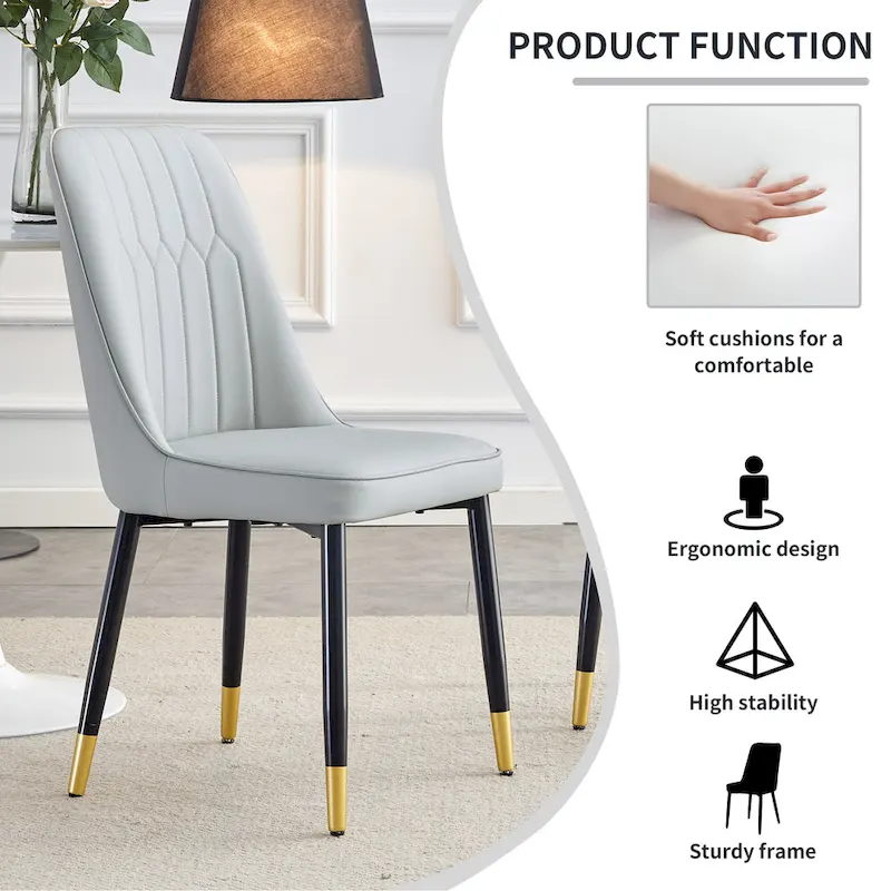 Contemporary Set of 4 Faux Leather Dining Chairs with Cushioned Backrests and Metal Legs – Ideal for Dining Rooms, Living Rooms, and Bedrooms - Image 8
