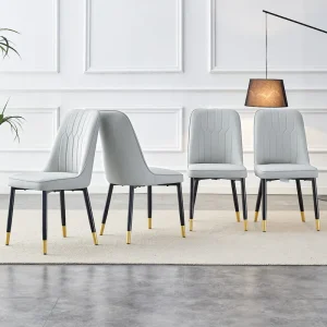 Contemporary Set of 4 Faux Leather Dining Chairs with Cushioned Backrests and Metal Legs – Ideal for Dining Rooms, Living Rooms, and Bedrooms