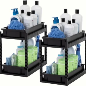 2 Tier Pull Out Drawer Organizer, Kitchen Bathroom Pantry, 2 Pack