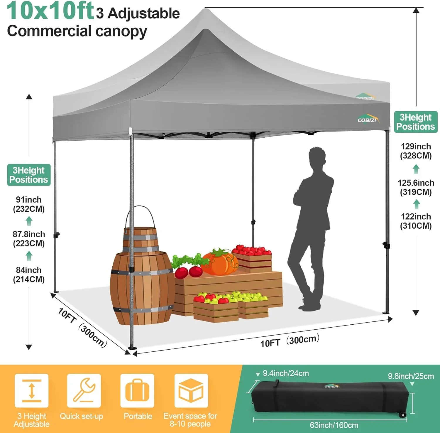 COBIZI 10x20 Heavy Duty Pop up Canopy Tent with 6 sidewalls Easy Up Commercial Outdoor Canopy Wedding Party Tents for Parties All Season Wind & Waterproof Gazebo with Roller Bag,Black(Frame Thickened) - Image 75