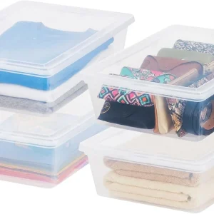 13 Quart Flat Plastic Storage Containers with Lids (4-Pack)