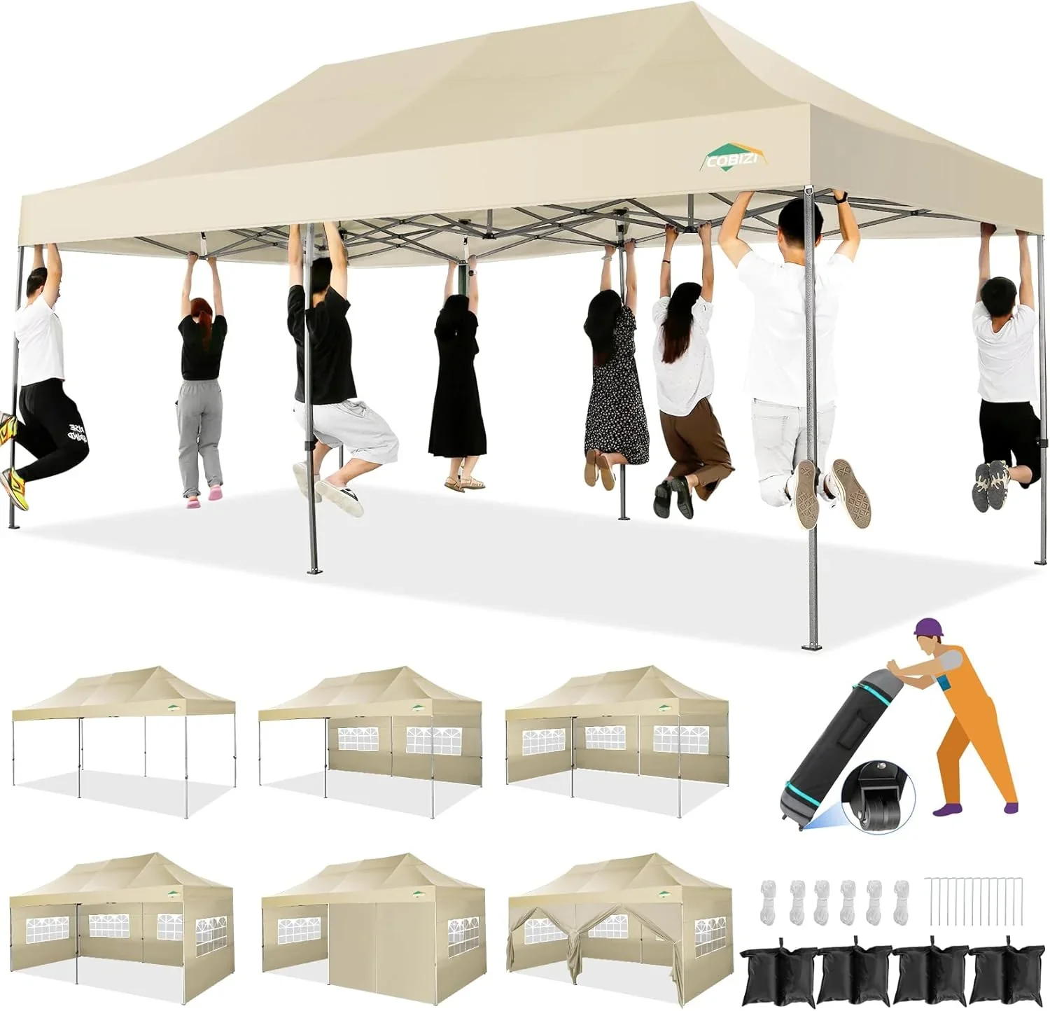 COBIZI 10x20 Heavy Duty Pop up Canopy Tent with 6 sidewalls Easy Up Commercial Outdoor Canopy Wedding Party Tents for Parties All Season Wind & Waterproof Gazebo with Roller Bag,Black(Frame Thickened) - Image 26