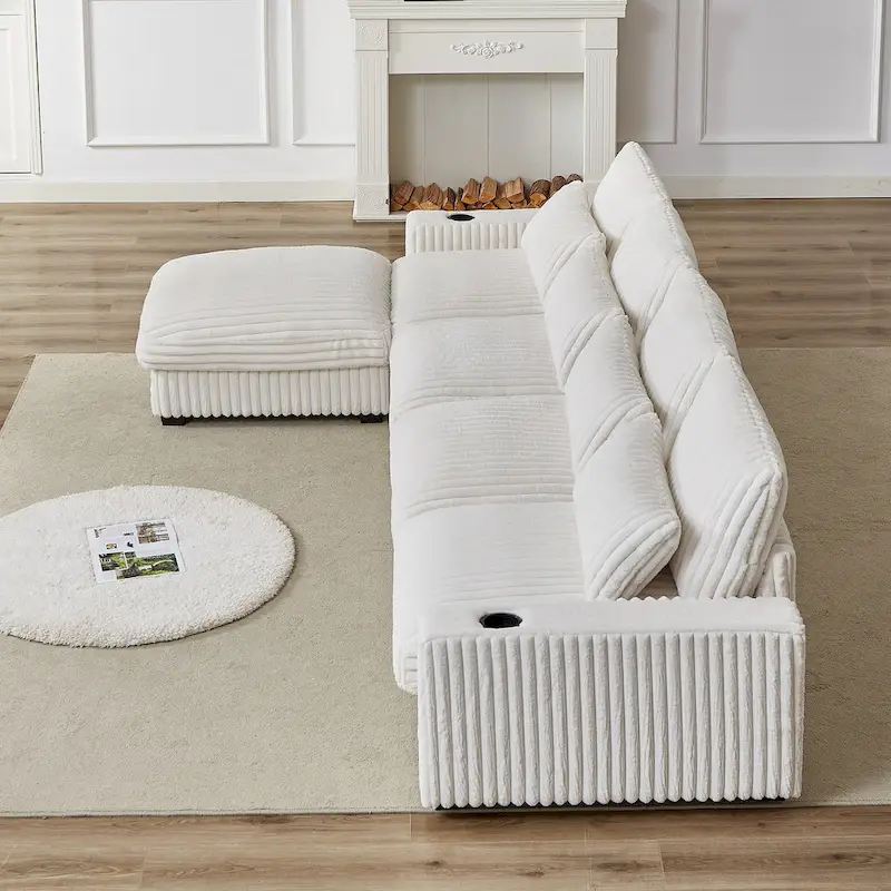 126W Large L-Shaped Corduroy Sofa with USB Charging Port - Image 16