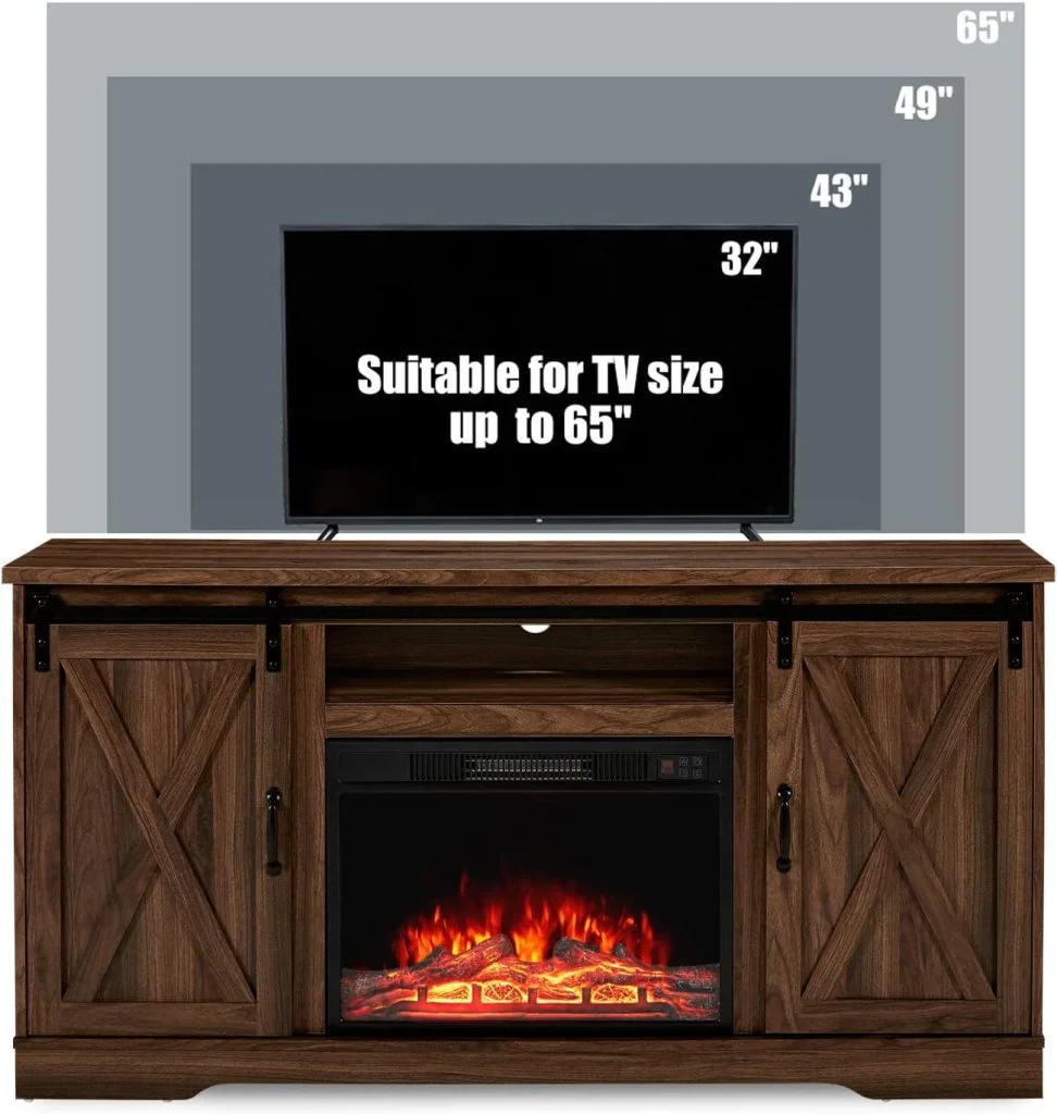 AMERLIFE Fireplace TV Stand with Sliding Barn Door for TVs up to 73", Farmhouse 63" Fireplace Entertainment Center with Storage Cabinets/Adjustable Shelves - Image 16