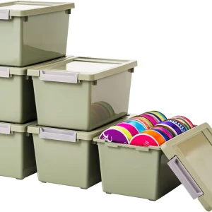 Storage Bins with Lids |Made in USA| 4 Qt - (6-Pack) - Sage Green
