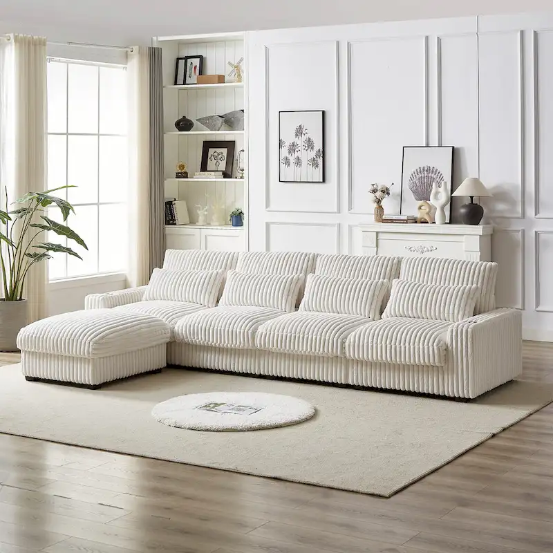 126W Large L-Shaped Corduroy Sofa with USB Charging Port - Image 14