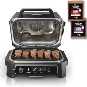 7-in-1 Grill & Smoker with Thermometer, Air Fryer, BBQ, Bake, Roast, Broil - Portable Electric Outdoor Grill, Grey