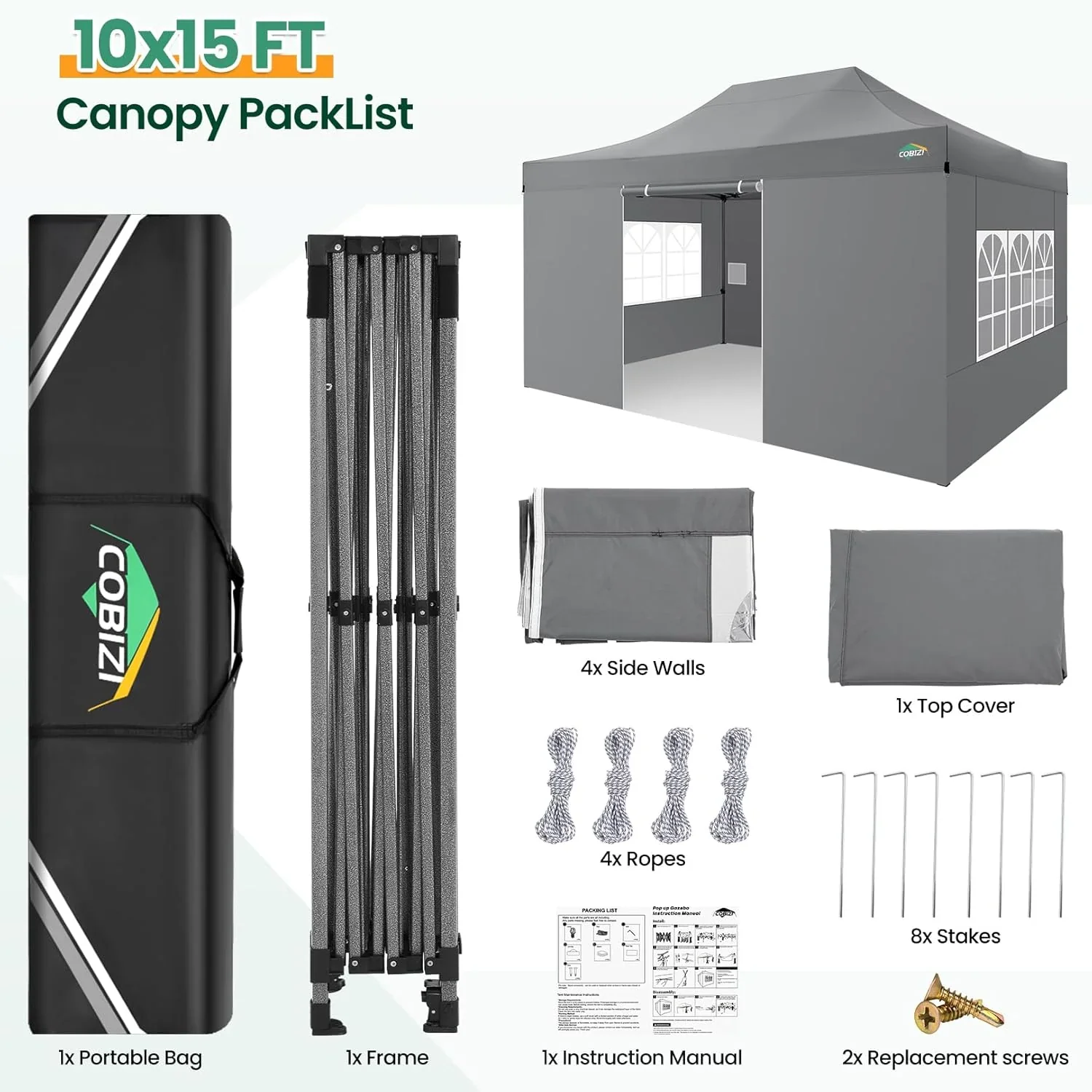COBIZI 10x20 Heavy Duty Pop up Canopy Tent with 6 sidewalls Easy Up Commercial Outdoor Canopy Wedding Party Tents for Parties All Season Wind & Waterproof Gazebo with Roller Bag,Black(Frame Thickened) - Image 84