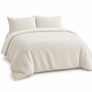 Ivory Cotton Waffle Duvet Cover Set, 3-Piece, 230 x 220 cm