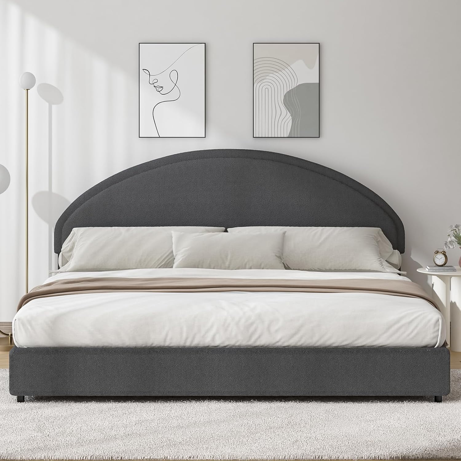 4 EVER WINNER Queen Size Bed Frame, Boucle Upholstered Bed Frame with Headboard, White Queen Bed Frame, White - Image 20
