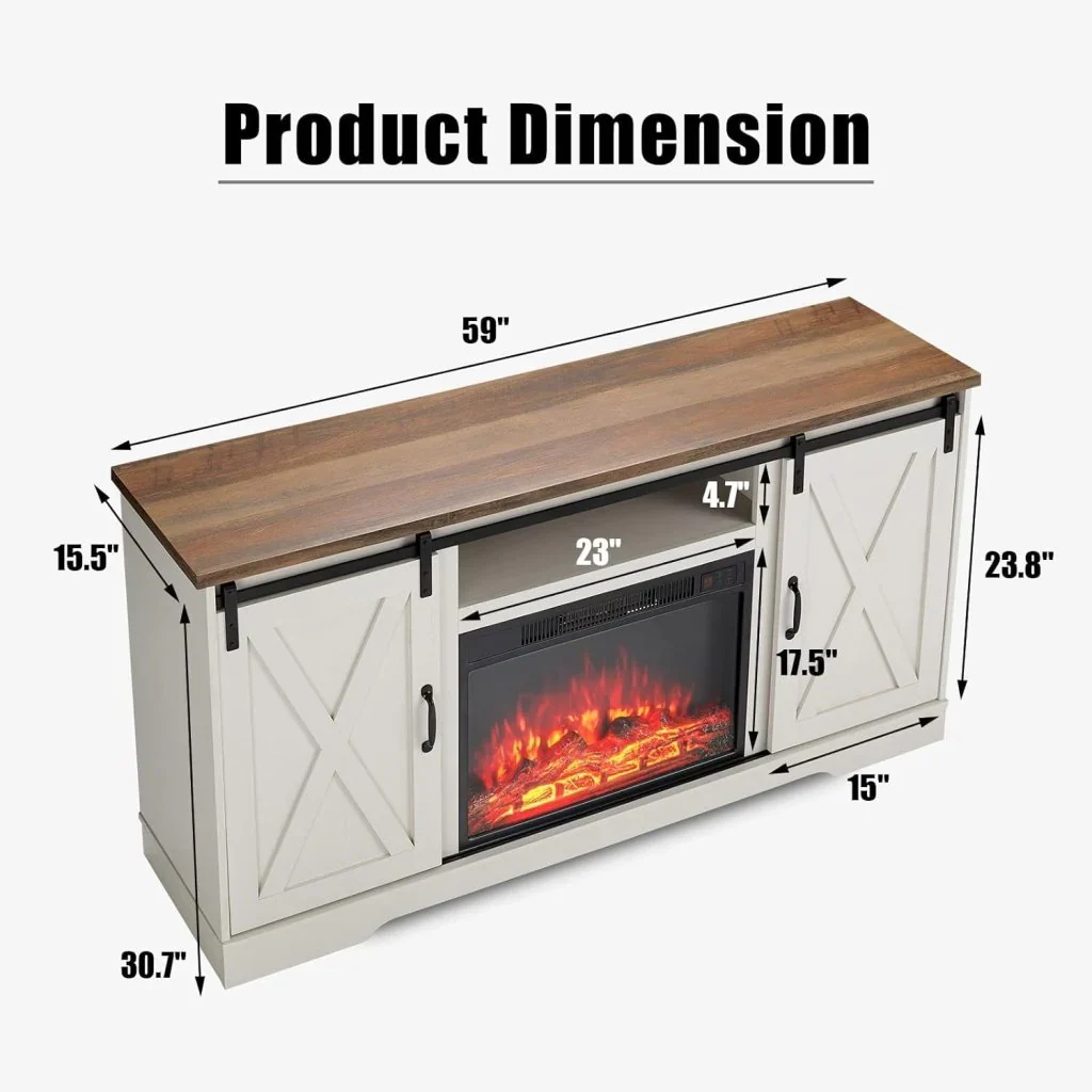 AMERLIFE Fireplace TV Stand with Sliding Barn Door for TVs up to 73", Farmhouse 63" Fireplace Entertainment Center with Storage Cabinets/Adjustable Shelves - Image 22