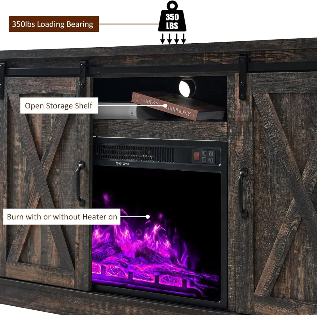 AMERLIFE Fireplace TV Stand with Sliding Barn Door for TVs up to 73", Farmhouse 63" Fireplace Entertainment Center with Storage Cabinets/Adjustable Shelves - Image 43
