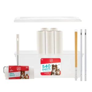 Extra Sticky Large Lint Roller Floor Pack Comes With Storage Box, Refills, and Adjustable Wand