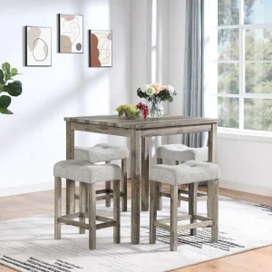 5-Piece Wood Dining Set: Square Table with 4 Upholstered Chairs