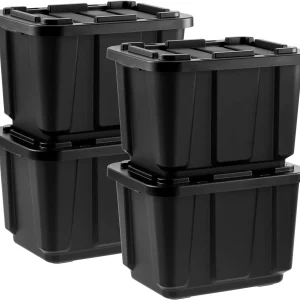 4-Pack 11.5-Gal / 46-Qt Heavy-Duty Stackable Storage Bins with Snap Lids – All-Weather Plastic Totes | Gray