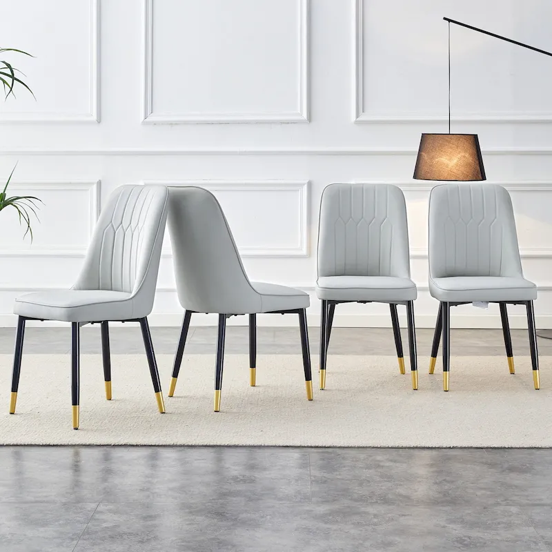 Contemporary Set of 4 Faux Leather Dining Chairs with Cushioned Backrests and Metal Legs – Ideal for Dining Rooms, Living Rooms, and Bedrooms - Image 2