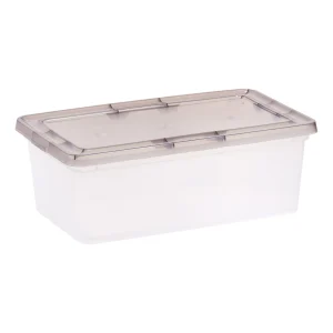6.7 Qt. Stackable Box, Plastic Storage Bins with Lids, Clear, Gray Lid, Single Pk