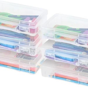 Pencil Case Plastic Pouch Box Storage Organizer for Beads, Pens, and Art Supplies, 6-Pack