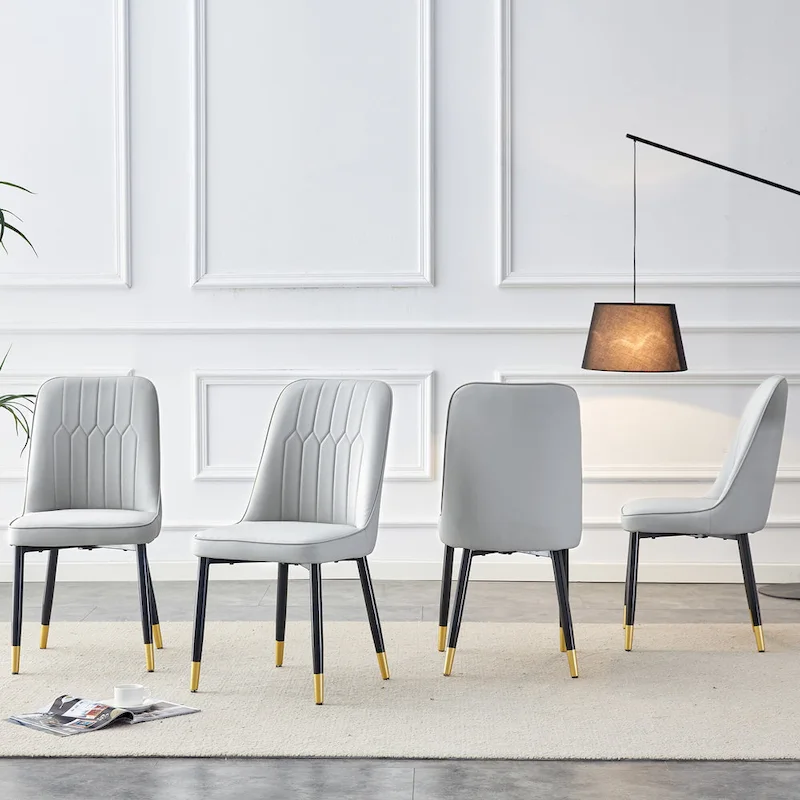Contemporary Set of 4 Faux Leather Dining Chairs with Cushioned Backrests and Metal Legs – Ideal for Dining Rooms, Living Rooms, and Bedrooms - Image 5