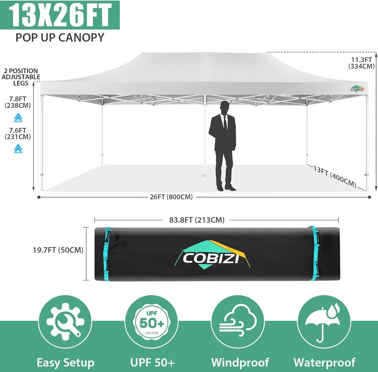 COBIZI 10x20 Heavy Duty Pop up Canopy Tent with 6 sidewalls Easy Up Commercial Outdoor Canopy Wedding Party Tents for Parties All Season Wind & Waterproof Gazebo with Roller Bag,Black(Frame Thickened) - Image 166