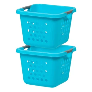 Square Laundry Basket – Tall Teal Organizer for Closet, Dorm, or Bedroom, Medium Size, 2-Pack