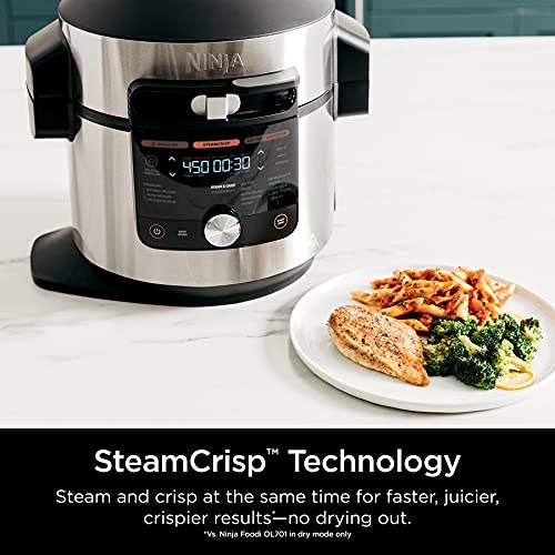 Ninja OL701 Foodi 14 in 1 SMART XL 8 Qt. Pressure Cooker Steam Fryer with SmartLid & Thermometer Auto Steam Release, that Air Fries, Proofs & More, 3 Layer Capacity, 5 Qt. Crisp Basket, Silver/Black - Image 4