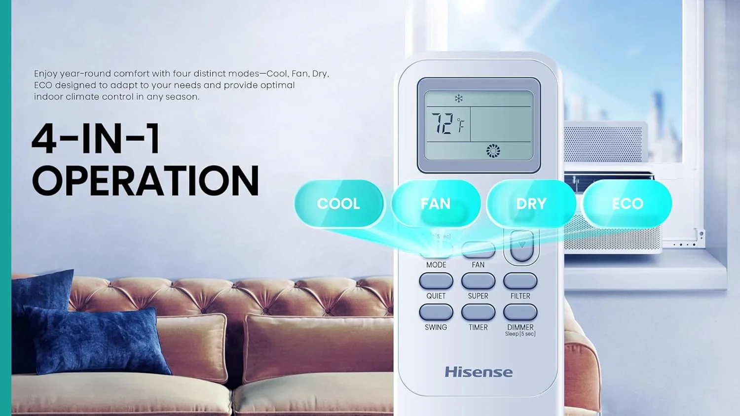 Hisense 8,000 BTU Smart Inverter Window Air Conditioner Easy Install Bracket - Image 7
