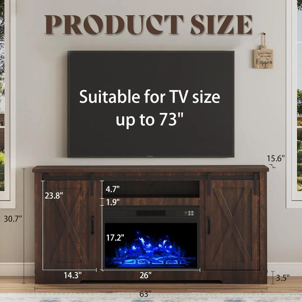 AMERLIFE Fireplace TV Stand with Sliding Barn Door for TVs up to 73", Farmhouse 63" Fireplace Entertainment Center with Storage Cabinets/Adjustable Shelves - Image 33