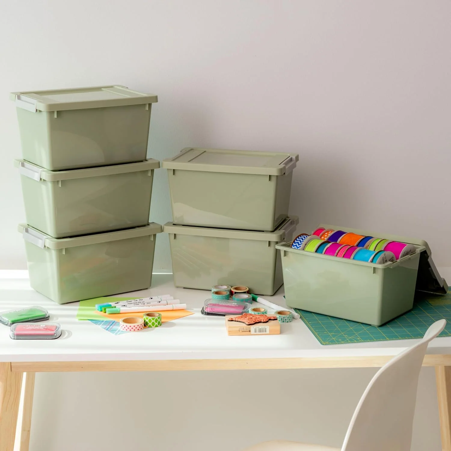 Storage Bins with Lids |Made in USA| 4 Qt - (6-Pack) - Sage Green - Image 2