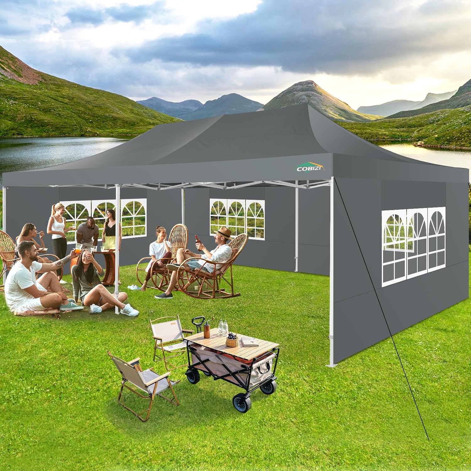 COBIZI 10x20 Heavy Duty Pop up Canopy Tent with 6 sidewalls Easy Up Commercial Outdoor Canopy Wedding Party Tents for Parties All Season Wind & Waterproof Gazebo with Roller Bag,Black(Frame Thickened) - Image 205