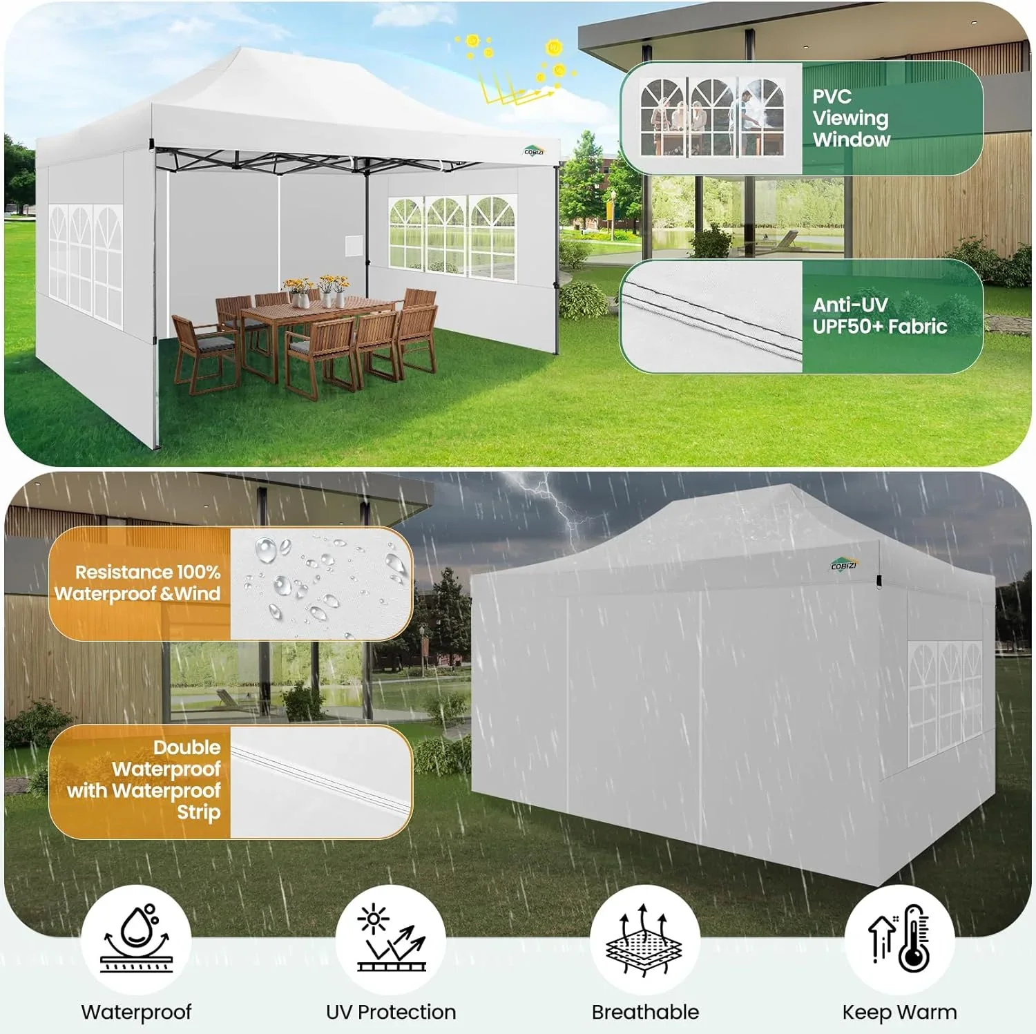 COBIZI 10x20 Heavy Duty Pop up Canopy Tent with 6 sidewalls Easy Up Commercial Outdoor Canopy Wedding Party Tents for Parties All Season Wind & Waterproof Gazebo with Roller Bag,Black(Frame Thickened) - Image 65