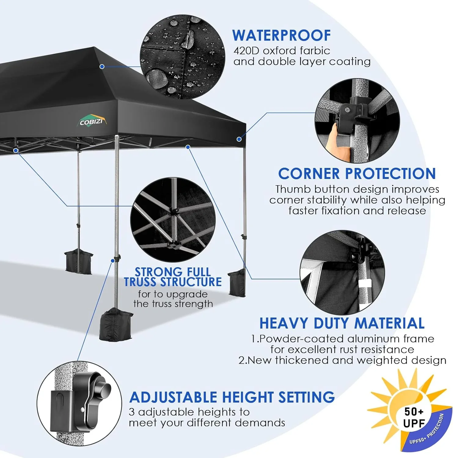 COBIZI 10x20 Heavy Duty Pop up Canopy Tent with 6 sidewalls Easy Up Commercial Outdoor Canopy Wedding Party Tents for Parties All Season Wind & Waterproof Gazebo with Roller Bag,Black(Frame Thickened) - Image 42