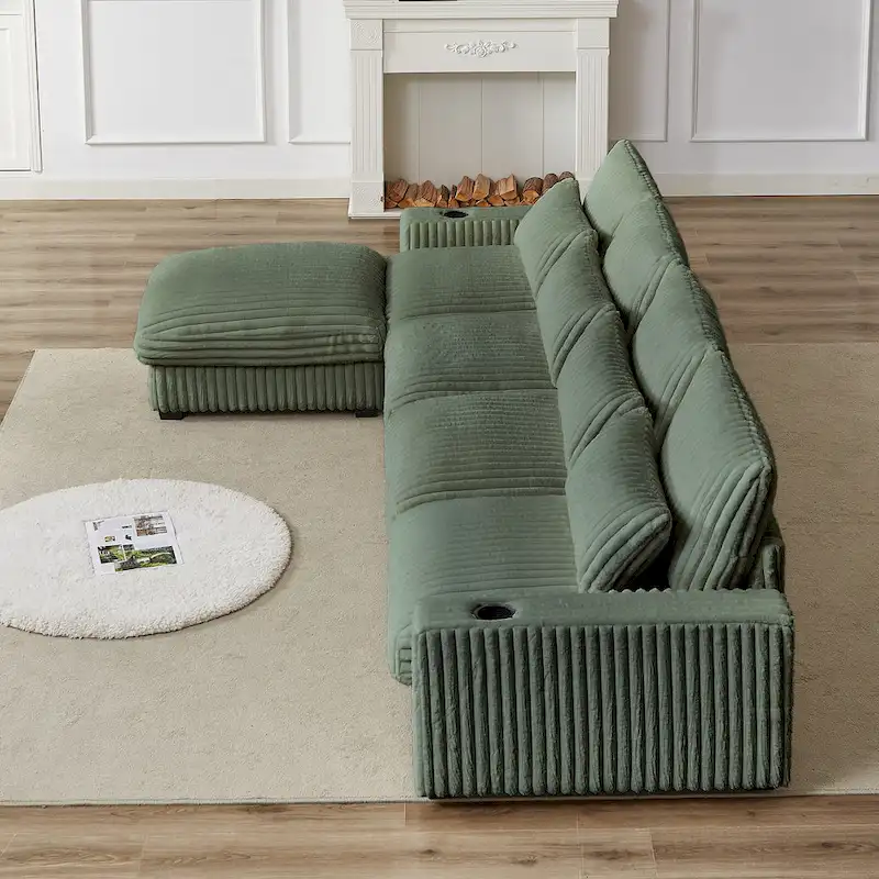 126W Large L-Shaped Corduroy Sofa with USB Charging Port - Image 35