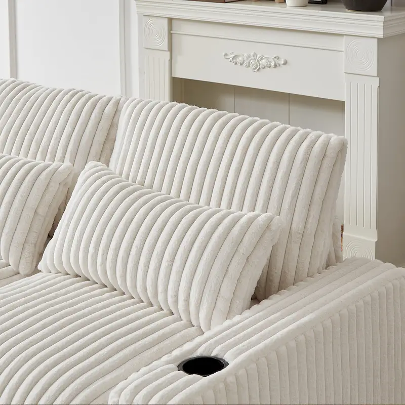 126W Large L-Shaped Corduroy Sofa with USB Charging Port - Image 19