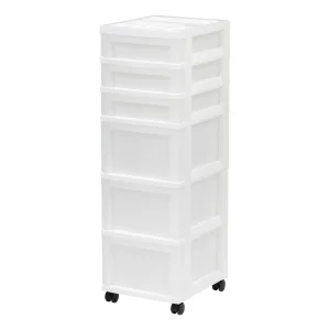 6-Drawer Storage Cart with Organizer Top, White/Pearl