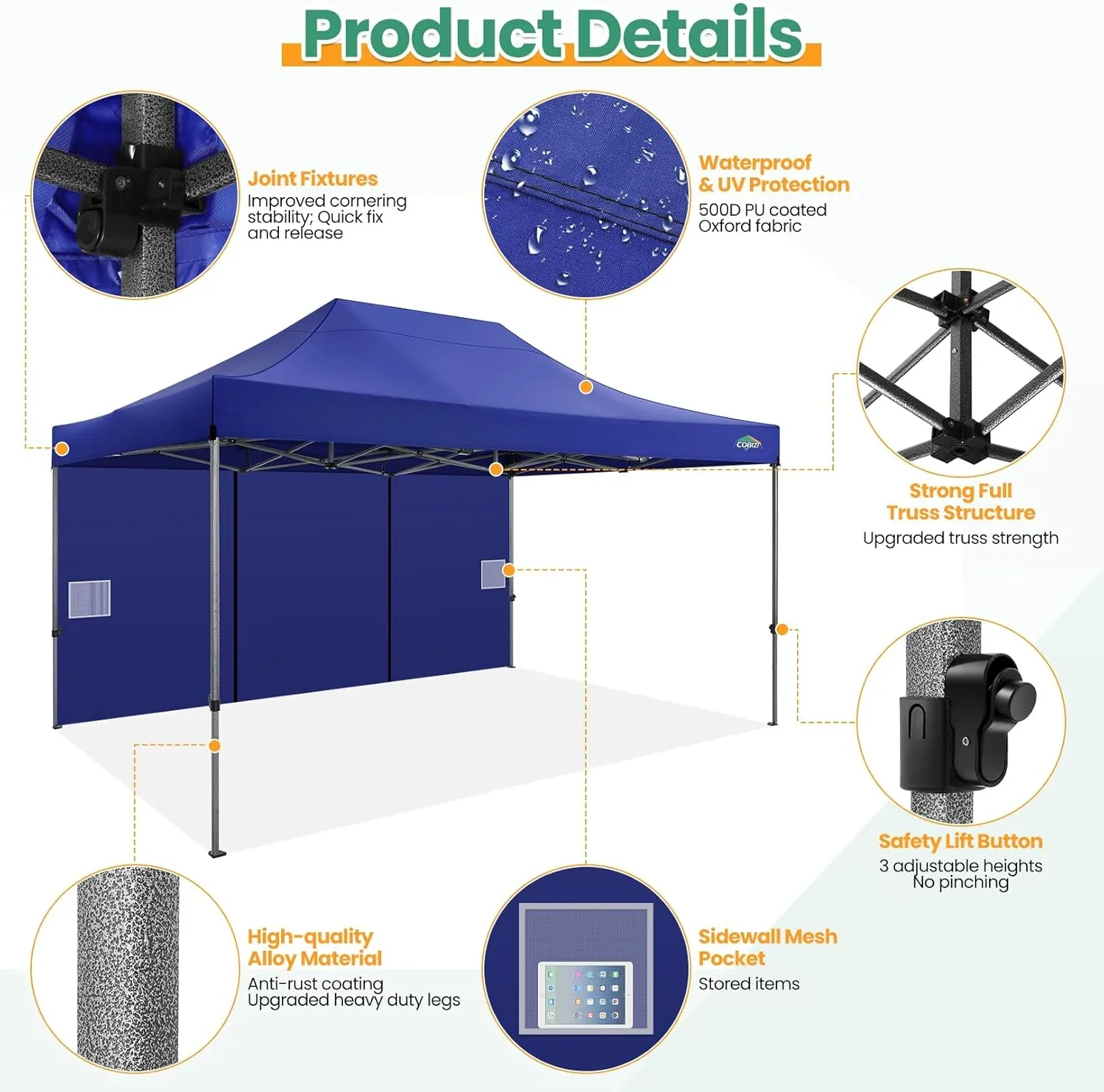 COBIZI 10x20 Heavy Duty Pop up Canopy Tent with 6 sidewalls Easy Up Commercial Outdoor Canopy Wedding Party Tents for Parties All Season Wind & Waterproof Gazebo with Roller Bag,Black(Frame Thickened) - Image 126